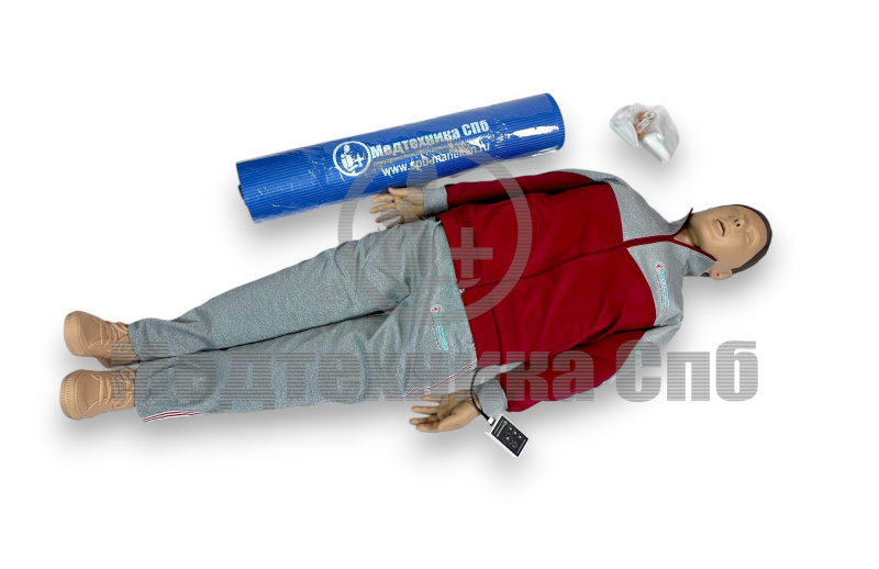 НИКИТА I Манекен-симулятор полноростовой с твердыми конечностями для отработки навыков сердечно-лёгочной реанимации с внешним световым контроллером. Отработка навыка переворота в устойчивое боковое положение