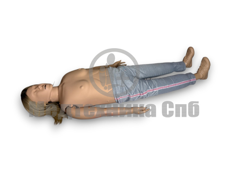 J104R/A Манекен-тренажёр АЛЕНКА / Володя Модификация № 7 с женской грудью в парике для обучения навыкам СЛР с беспроводным контроллером с голосовым сопровождением на русском языке